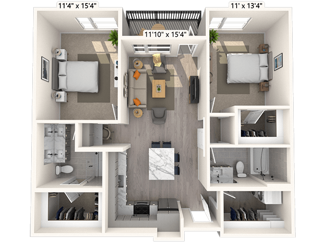 B2.2 2x2 1103 SF floor plan