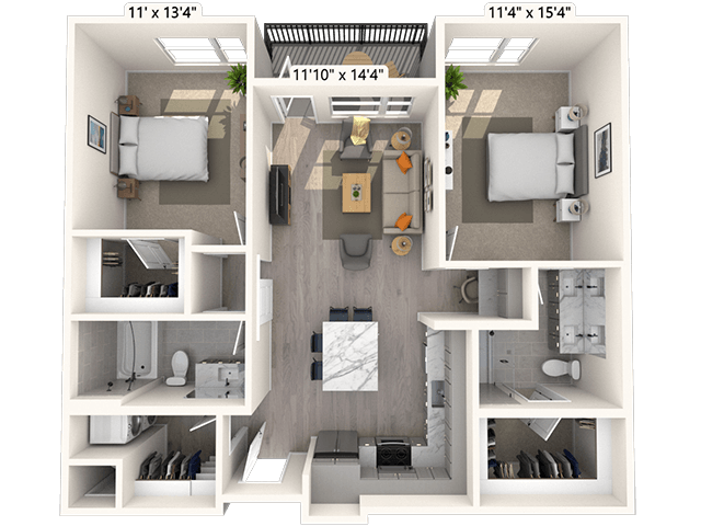 B2.1 2x2 1091 SF floor plan