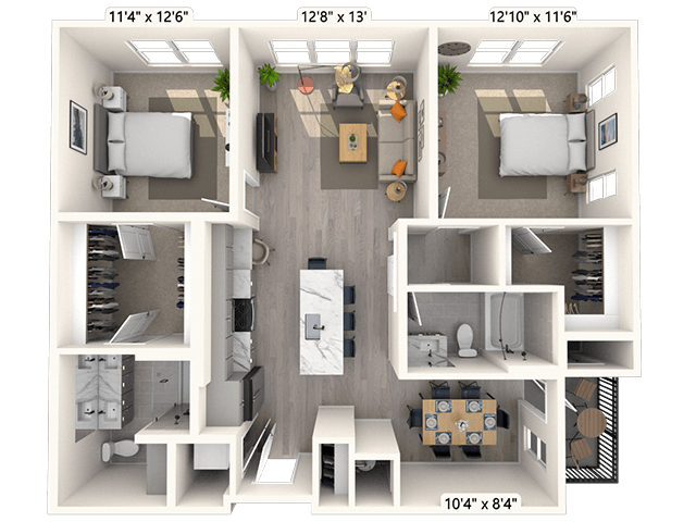B3 2x2 1235 SF floor plan