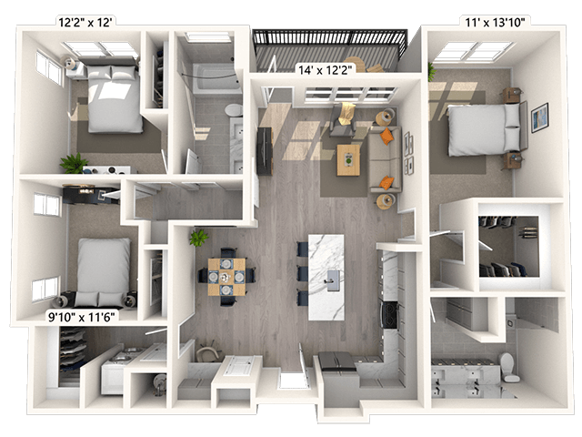 C1 3x2 1386 SF floor plan