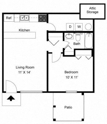 Floor plan layout diagram for 1 Bedroom