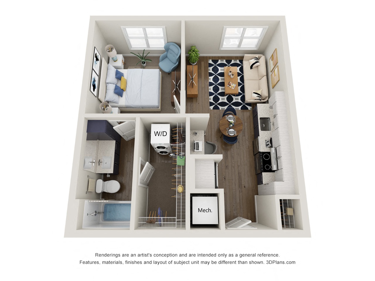 A2.1 1x1 560 SF floor plan