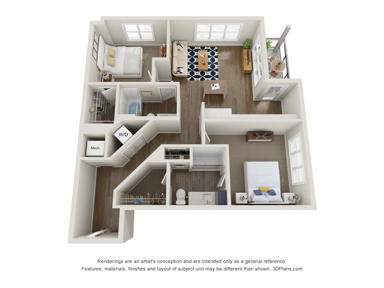 B1.1 2x2 1053 SF floor plan