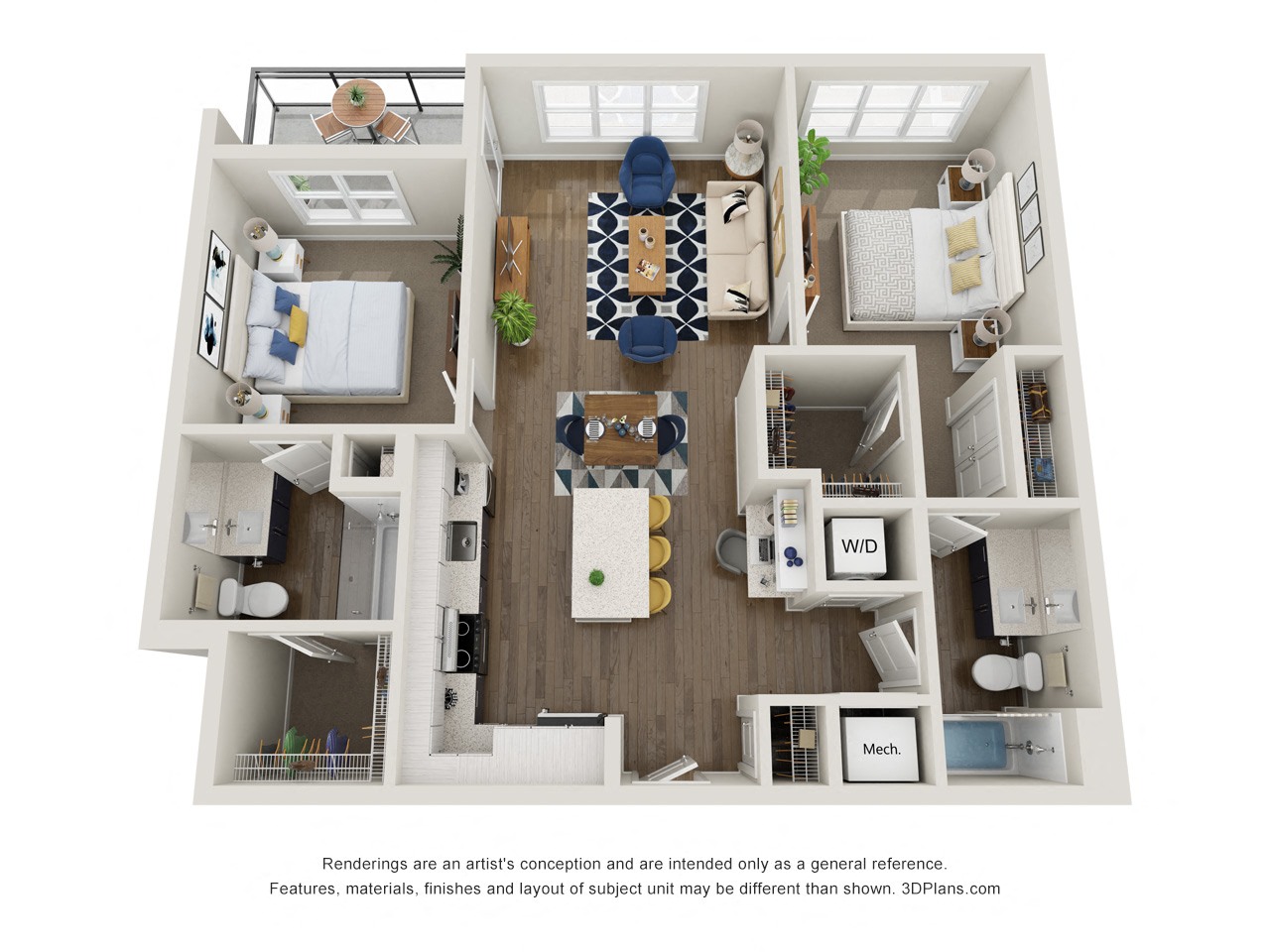 B3.2 2x2 1066 SF floor plan