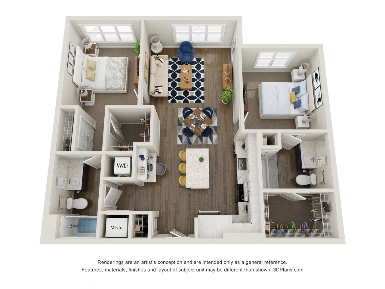 B3.6 2x2 1132 SF floor plan