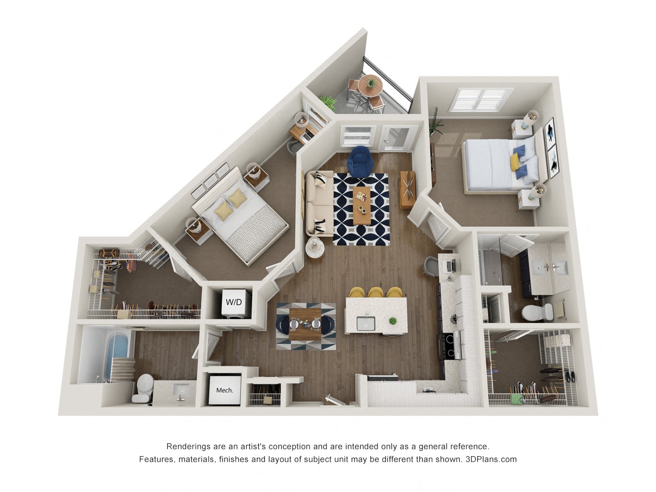 B4.1 2x2 1139 SF floor plan