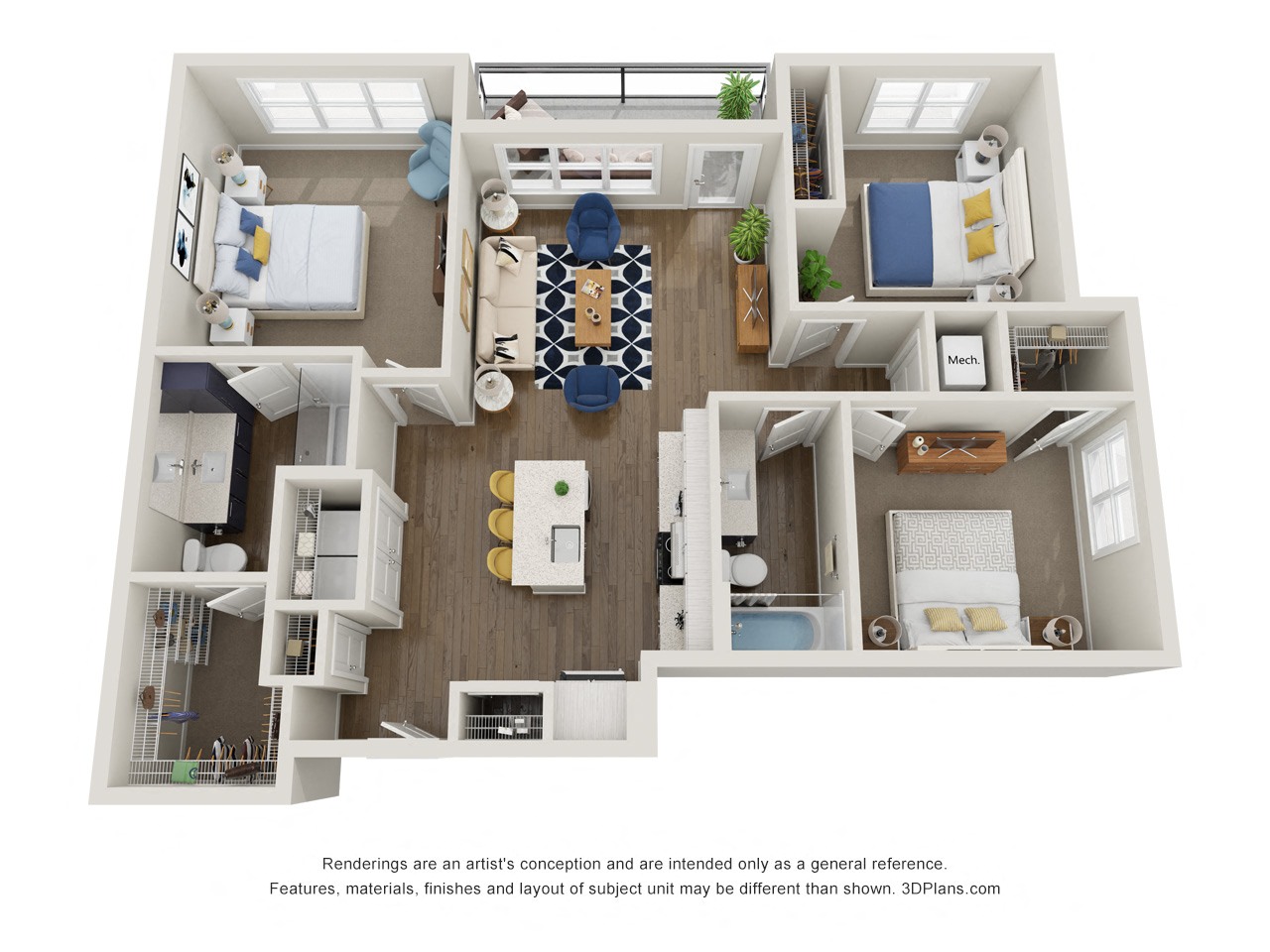 C1.1 3x2 1243 SF floor plan