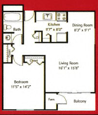 One Bedroom floor plan