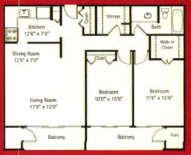 Two Bedroom - Two Balconies floor plan