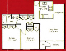 Two Bedroom - One Balcony floor plan