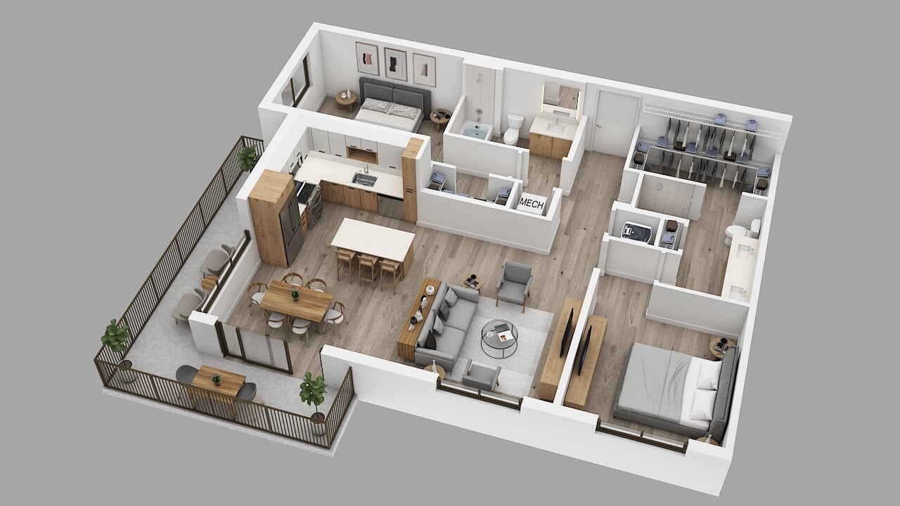 Rendering of the B3 Floor Plan