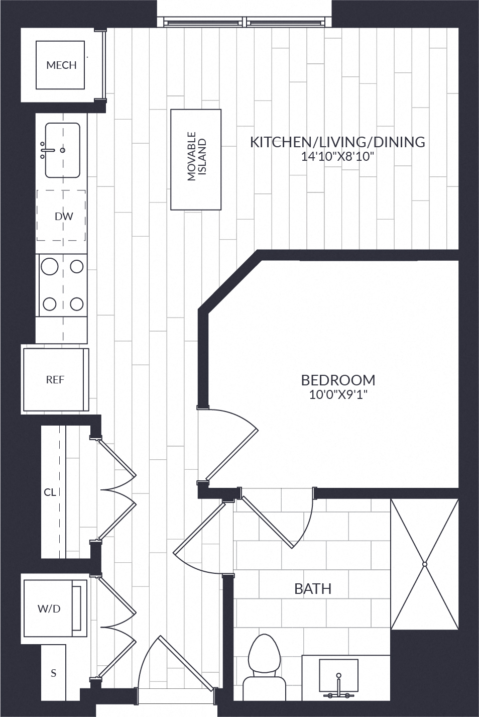 Reynard 1-bedroom floor plan (A1-3-ANSI) - Washington, DC