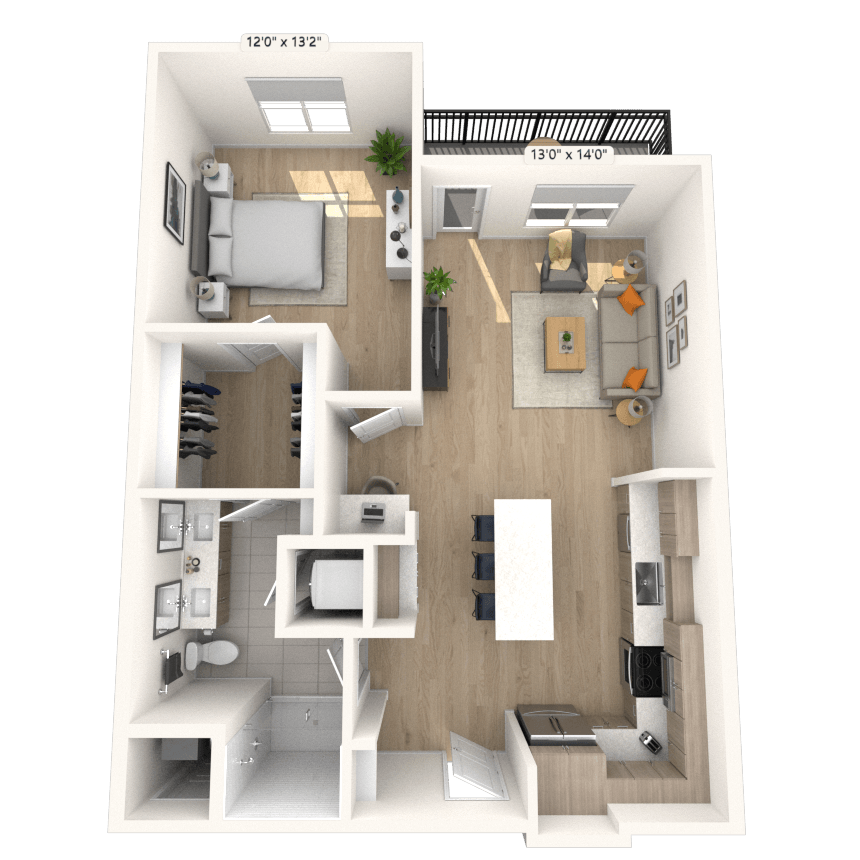 A7 1x1 856 SF floor plan