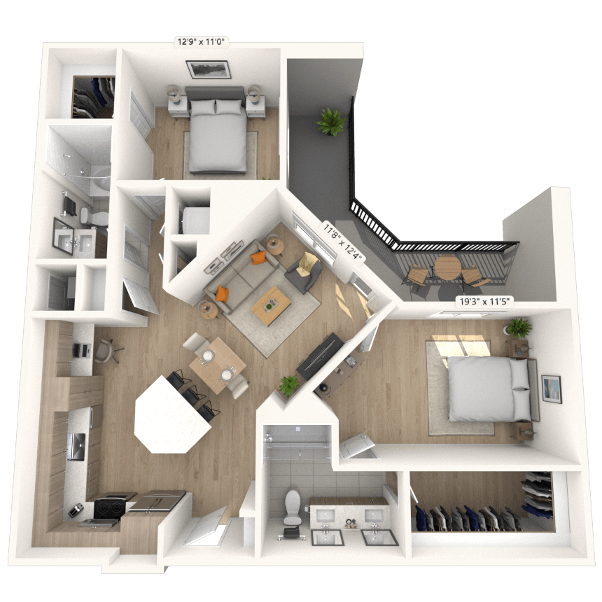 B7 2x2 1241 SF floor plan