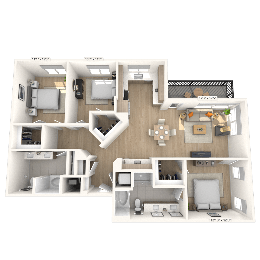 C1 3x2 1517 SF floor plan