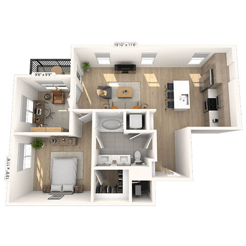AC 1x1 957 SF floor plan