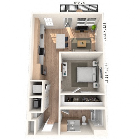 A1 1x1 642 SF floor plan