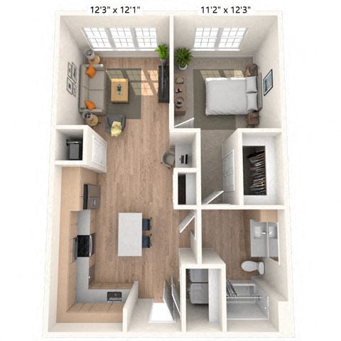 A2.2 1x1 739 SF floor plan