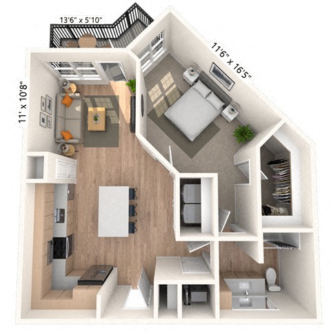 A3 1x1 774 SF floor plan