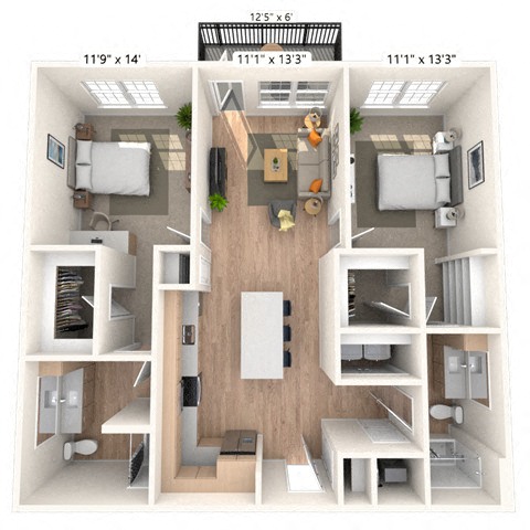 B1 2x2 1113 SF floor plan