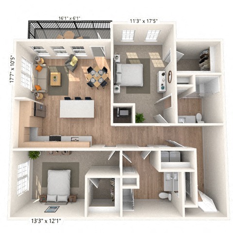 B3.1 2x2 1258 SF floor plan