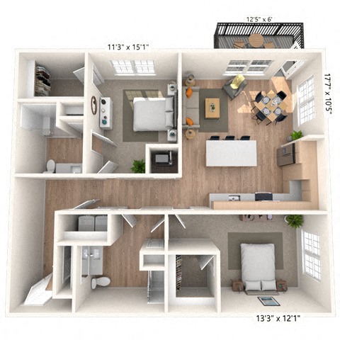B3 2x2 1223 SF floor plan