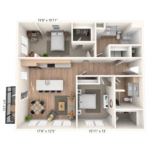 B4 2x2 1207 SF floor plan