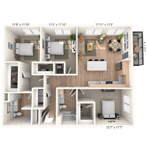 C1 3x2 1320 SF floor plan