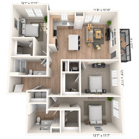 C2 3x2 1395 SF floor plan