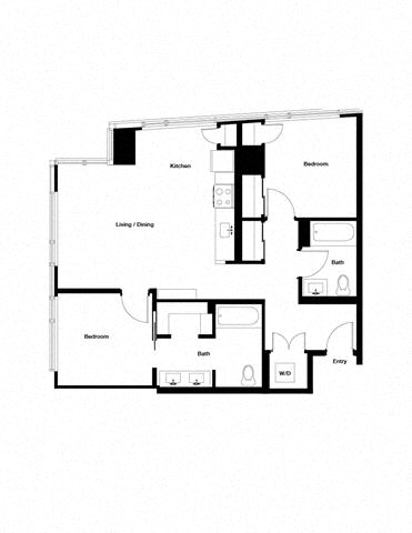 Floor plan layout diagram for 2B w/ Balcony