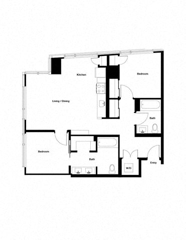 Floor plan layout diagram for 2B w/ Balcony Renovation 2