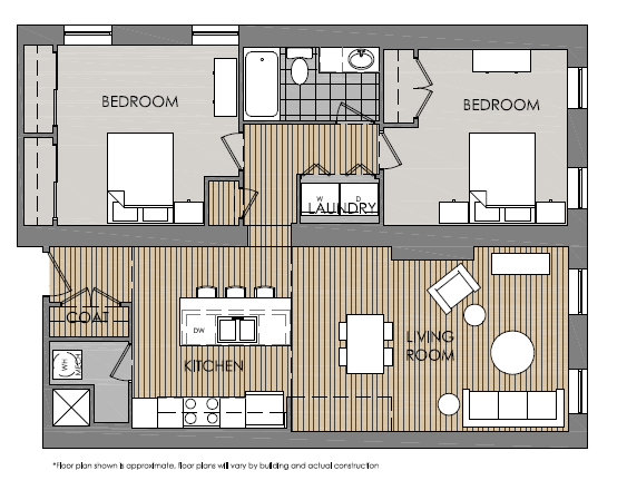 2 Bedroom 1 Bath 2D Floorplan 2 Bedroom 1 Bath 2D Floorplan-Mercer Commons Apartments Cincinnati, OH