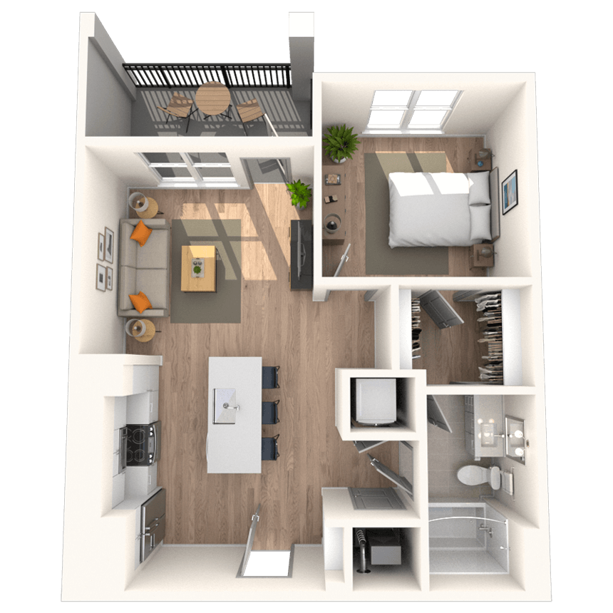 A2 1x1 668 SF-FP floor plan