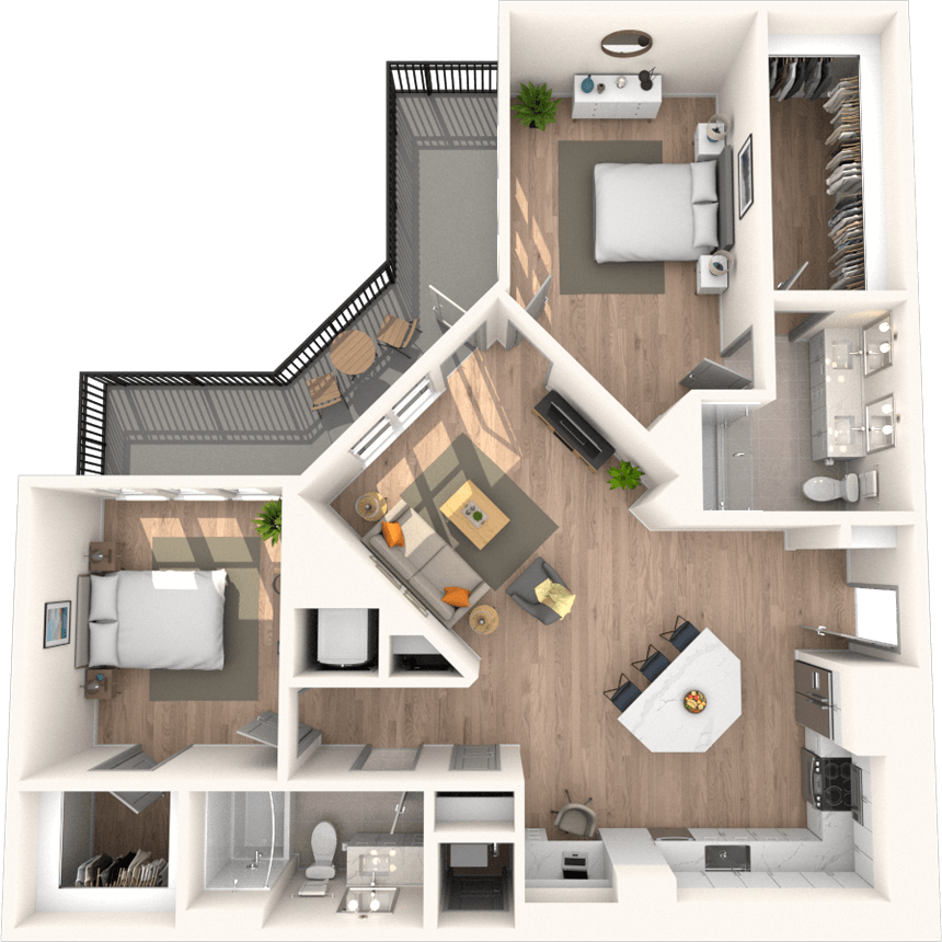 B4 2x2 1242 SF-FP floor plan
