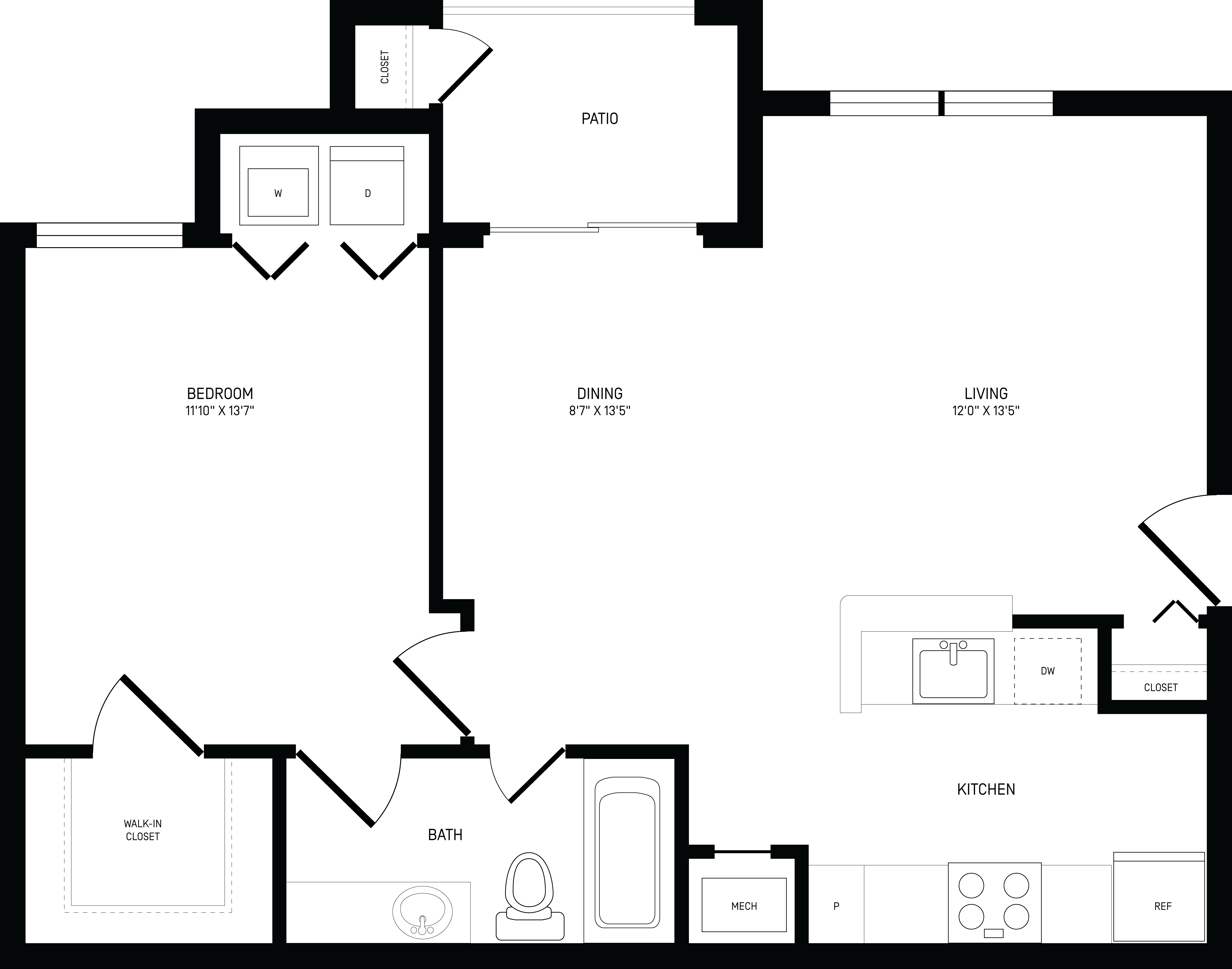 Floorplan for Apartment #01138, 1 bedroom unit at Halstead Centreville