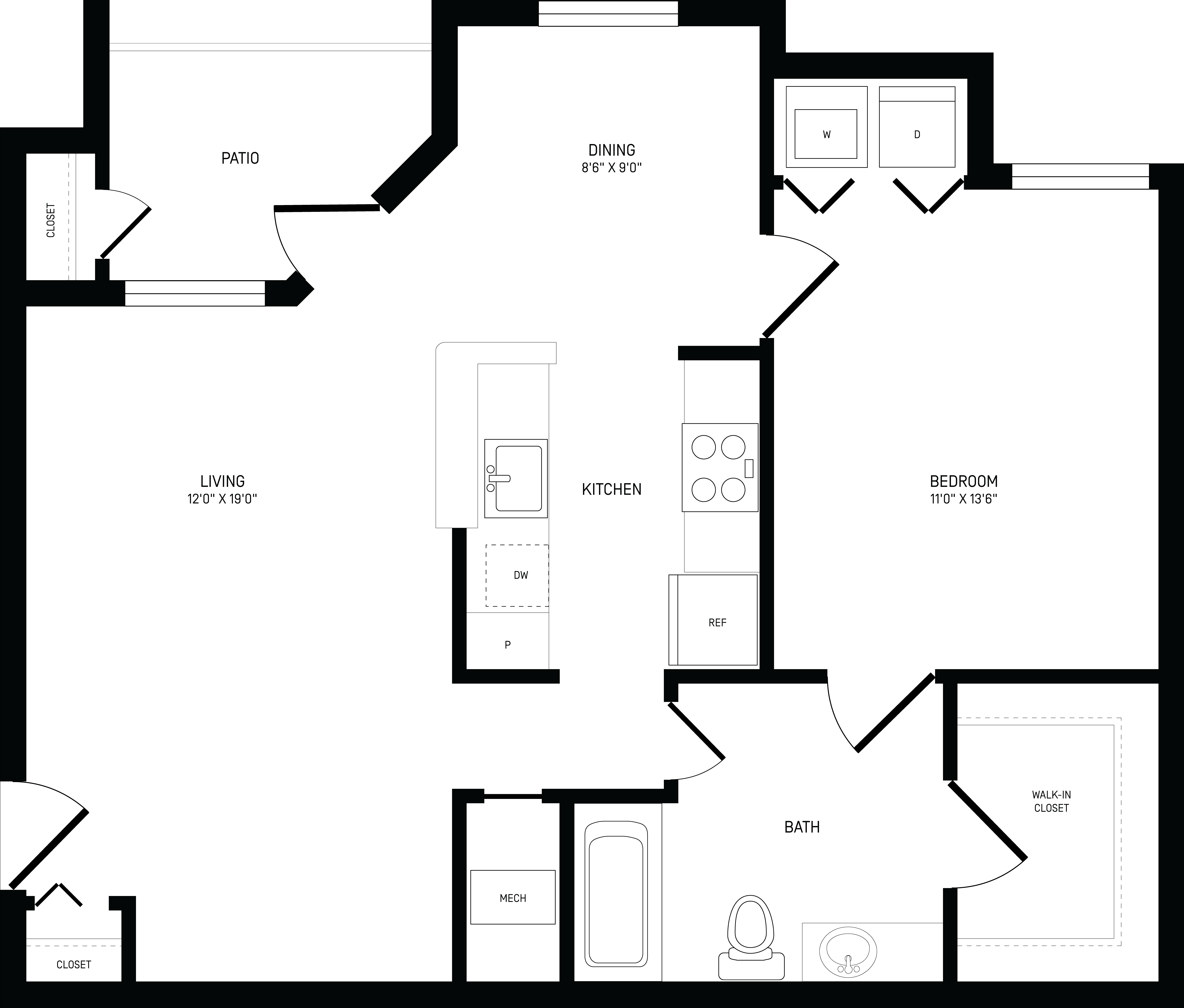 Floorplan for Apartment #01717, 1 bedroom unit at Halstead Centreville