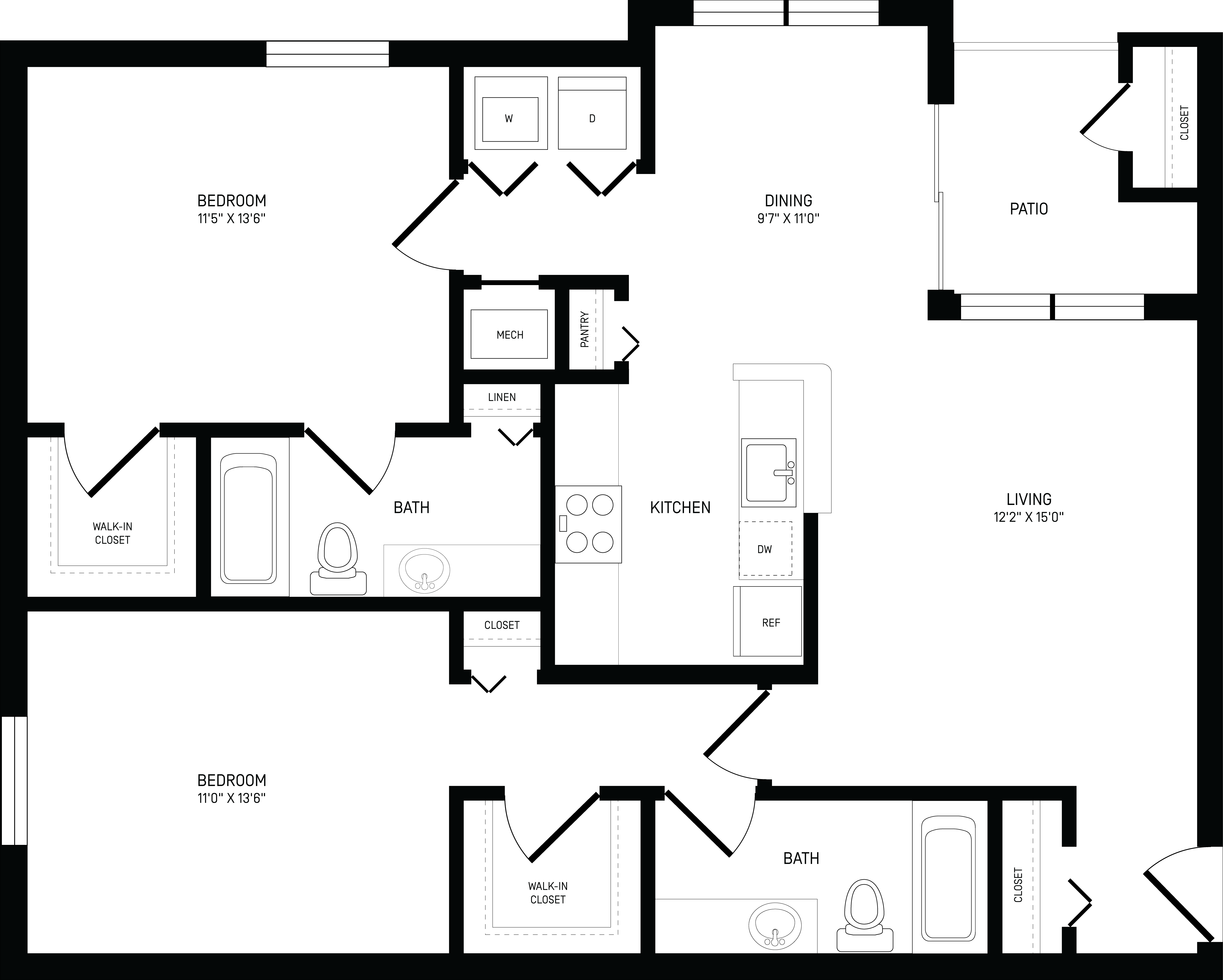 Floorplan for Apartment #01424, 2 bedroom unit at Halstead Centreville