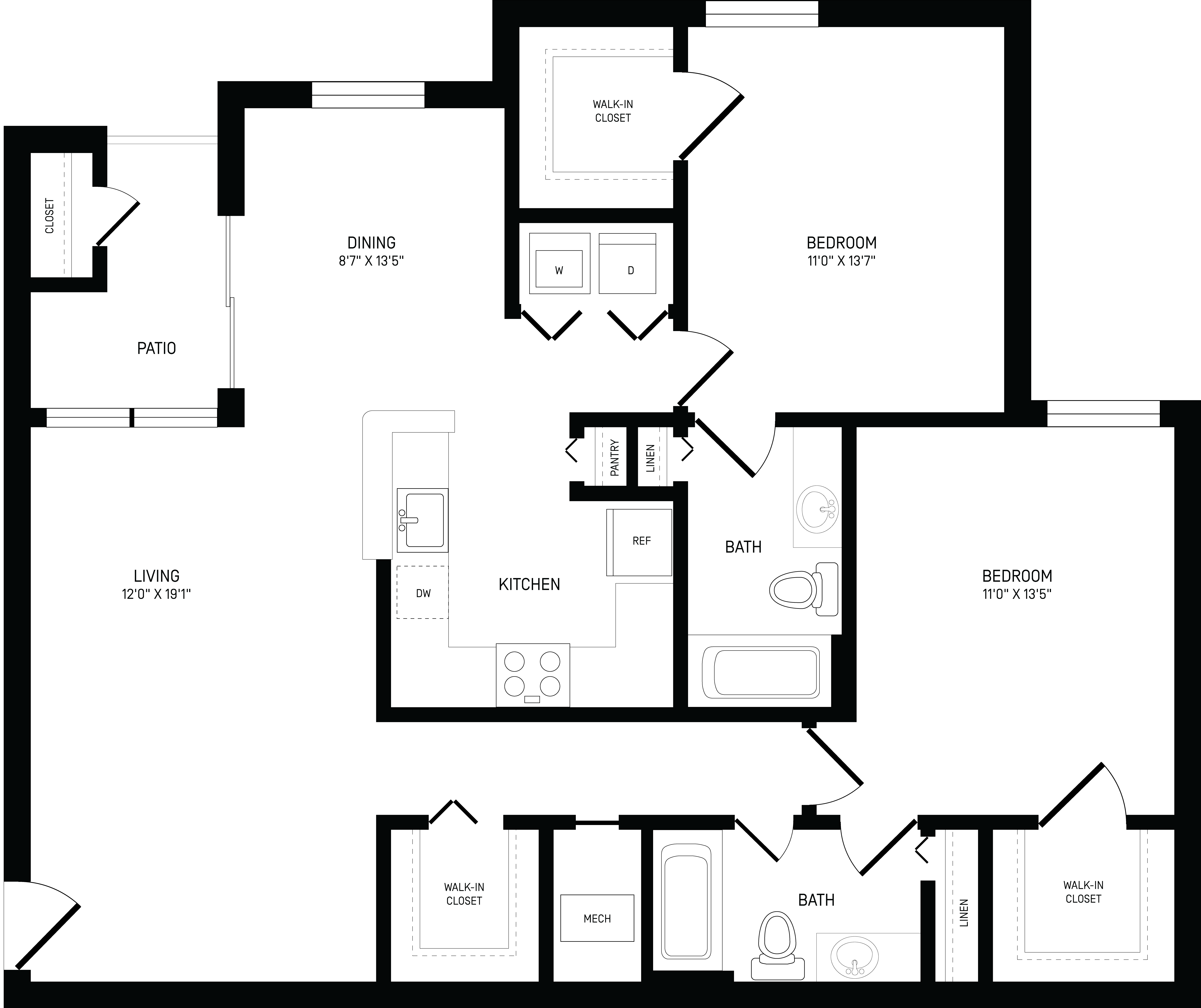 Floorplan for Apartment #01036, 2 bedroom unit at Halstead Centreville