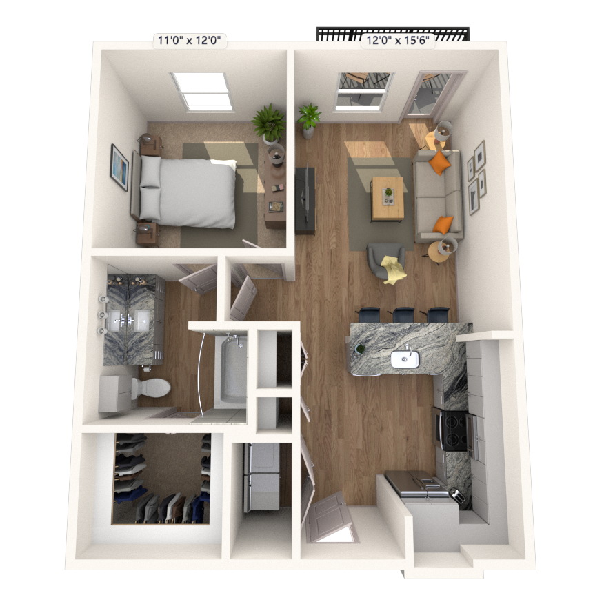 A3 1x1 701 SF floor plan