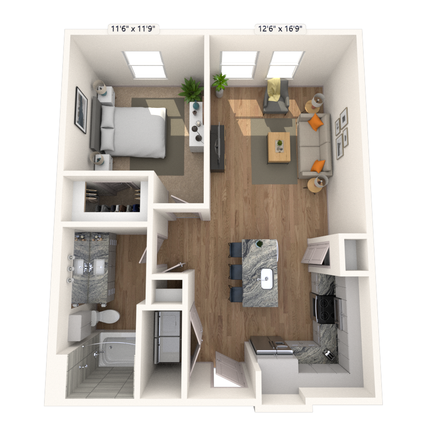 A4 1x1 753 SF floor plan