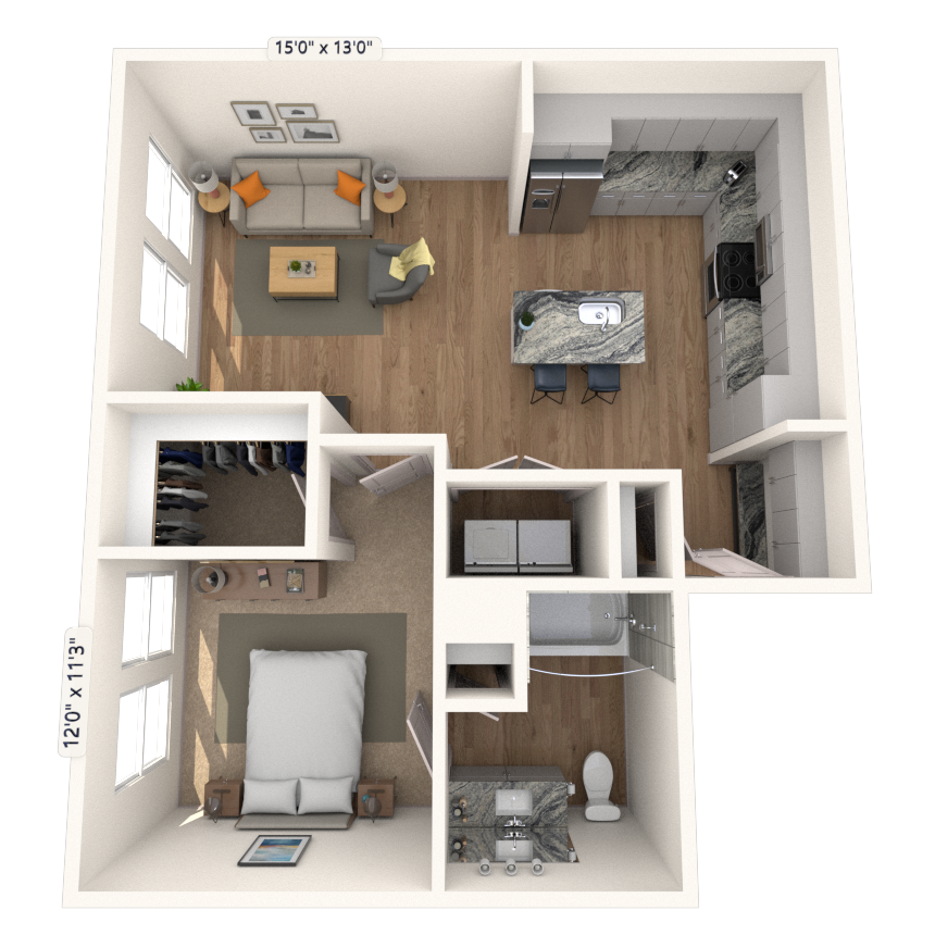A5 1x1 801 SF floor plan