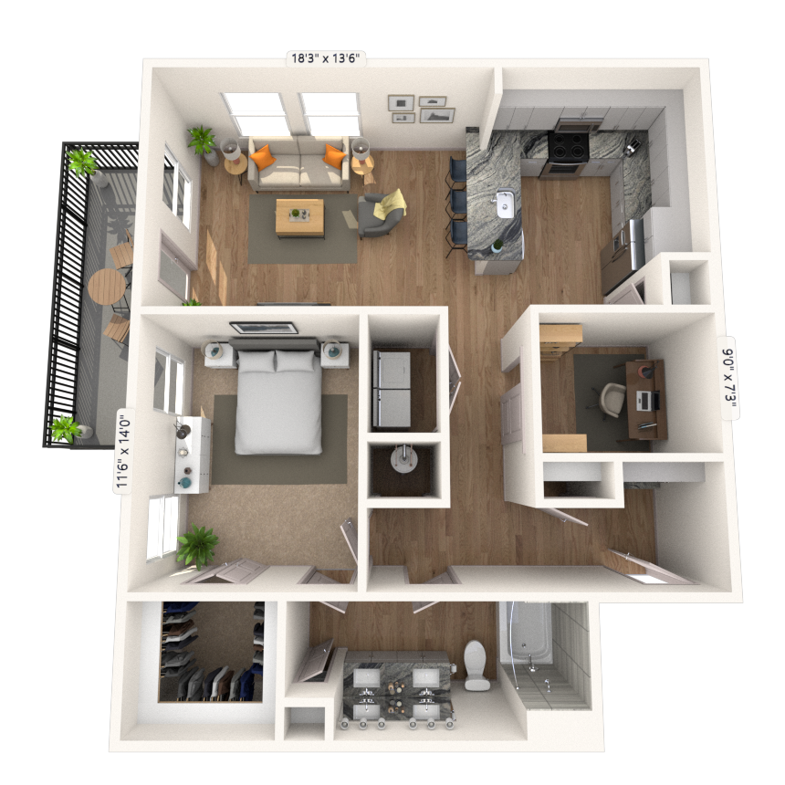 A8 1x1 1046 SF floor plan
