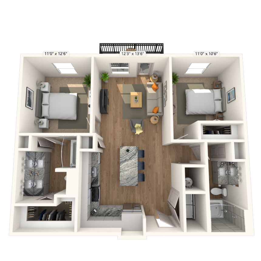 B1 2x2 1011 SF floor plan