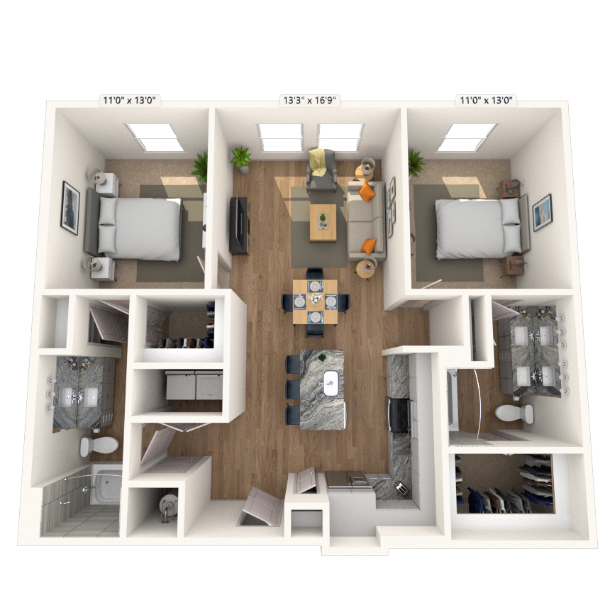B2 2x2 1112 SF floor plan