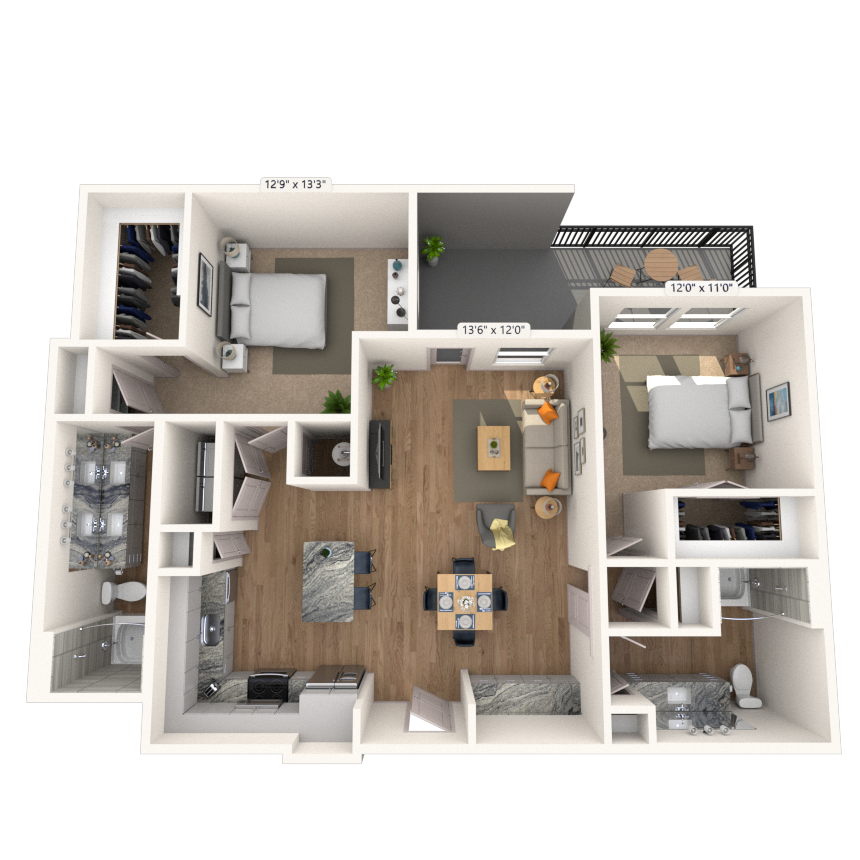 B3 2x2 1209 SF floor plan