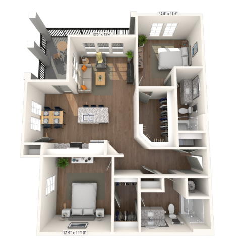 B4 2x2 1182 SF floor plan