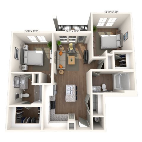 B2 2x2 1074 SF floor plan