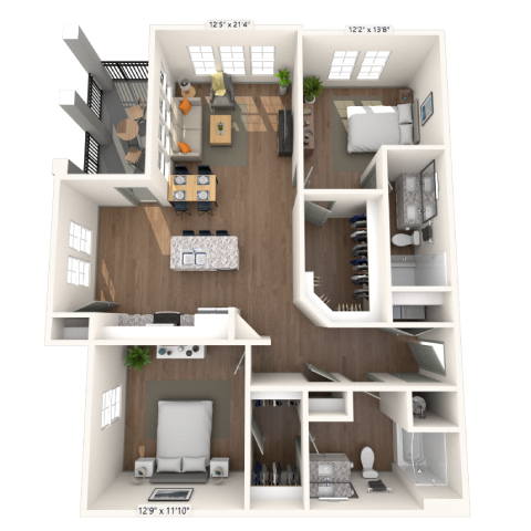 B5 2x2 1263 SF floor plan