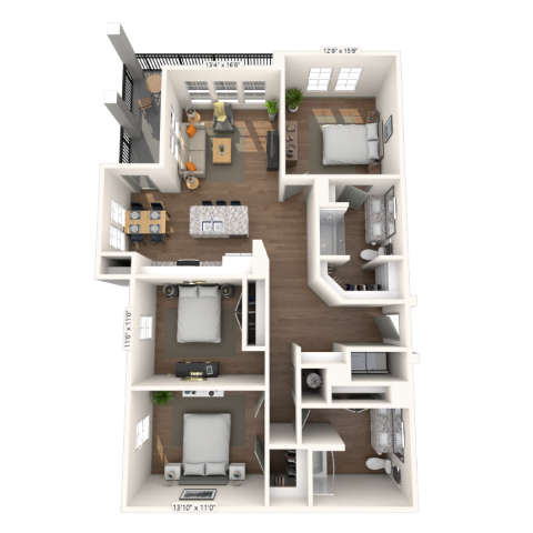 C1 3x2 1443 SF floor plan