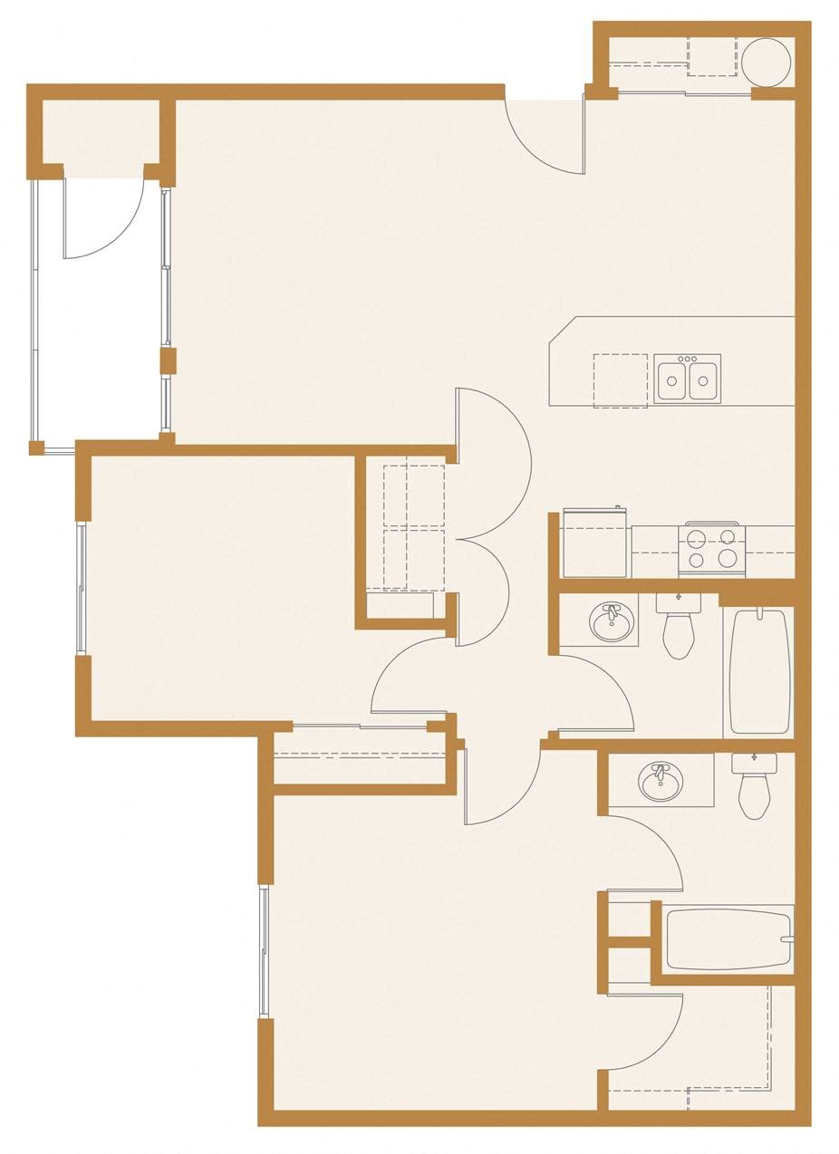 Copper Landing | Two Bedroom Two Bath 2x2 Floor Plan Andrews Heights, WA 99001 | Copper Landing
